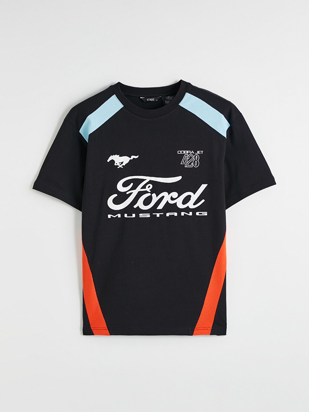 Siyah Ford Baskılı Bisiklet Yaka Erkek Tişört-3