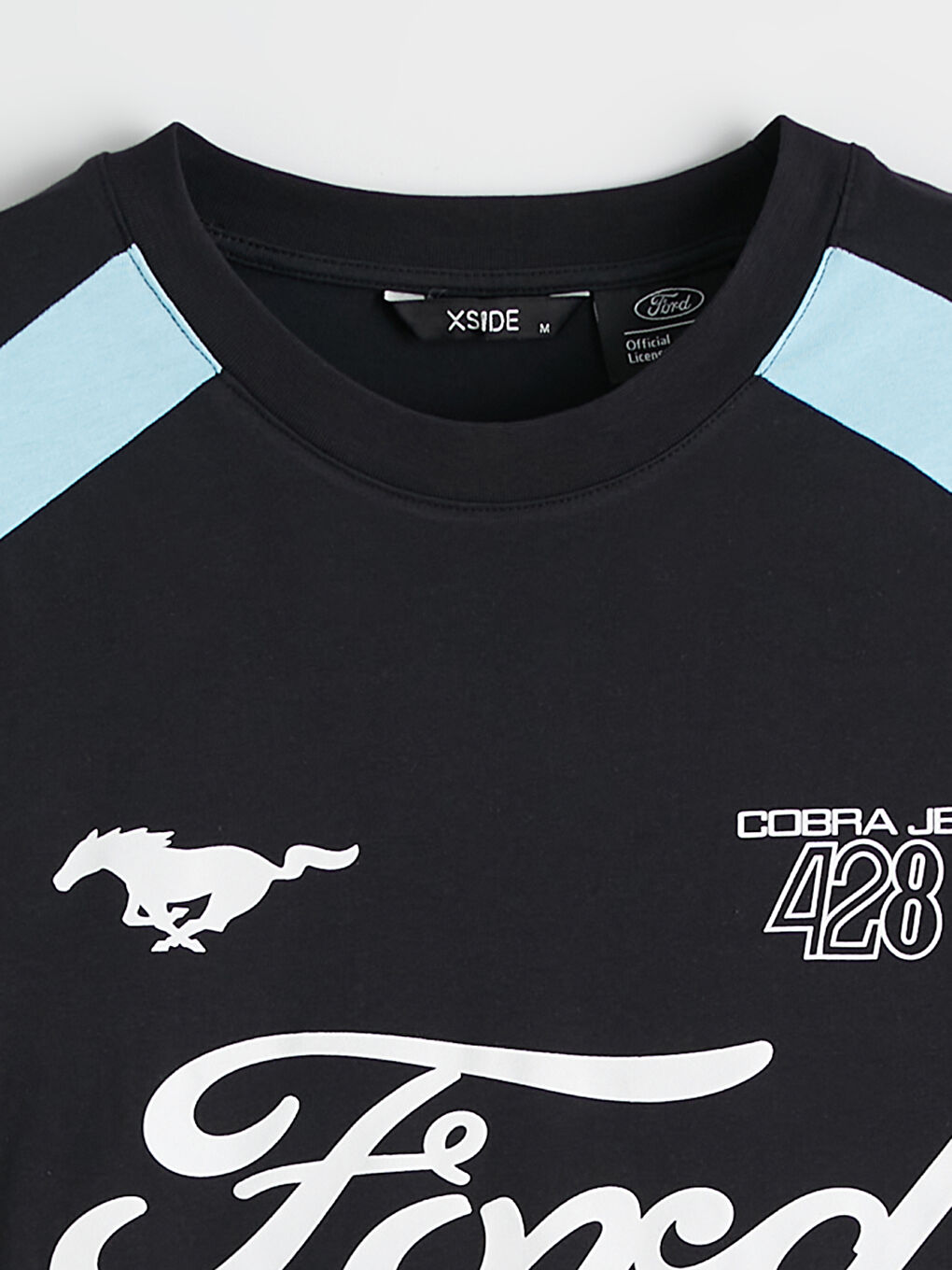 Siyah Ford Baskılı Bisiklet Yaka Erkek Tişört-4