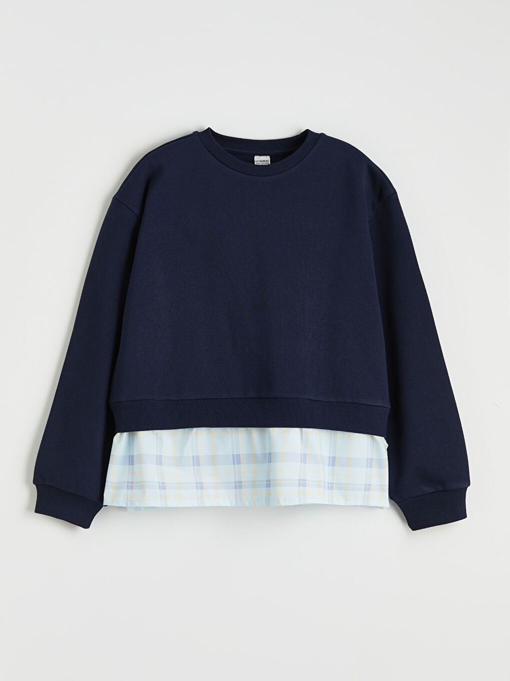 Lacivert Gömlek Görünümlü Kız Çocuk Kalın Sweatshirt