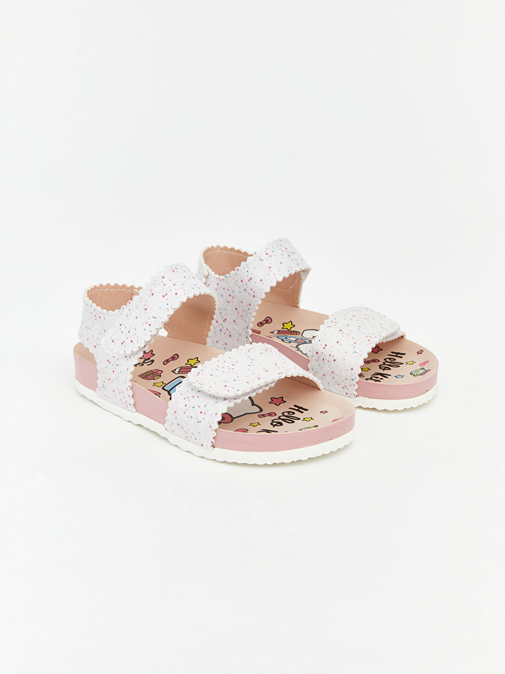 Beyaz Hello Kitty Baskılı Cırt Cırtlı Kız Bebek Sandalet
