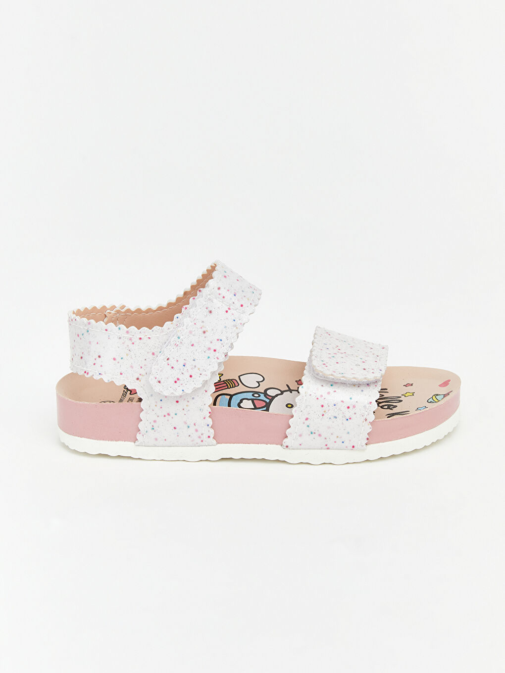 Beyaz Hello Kitty Baskılı Cırt Cırtlı Kız Bebek Sandalet-1