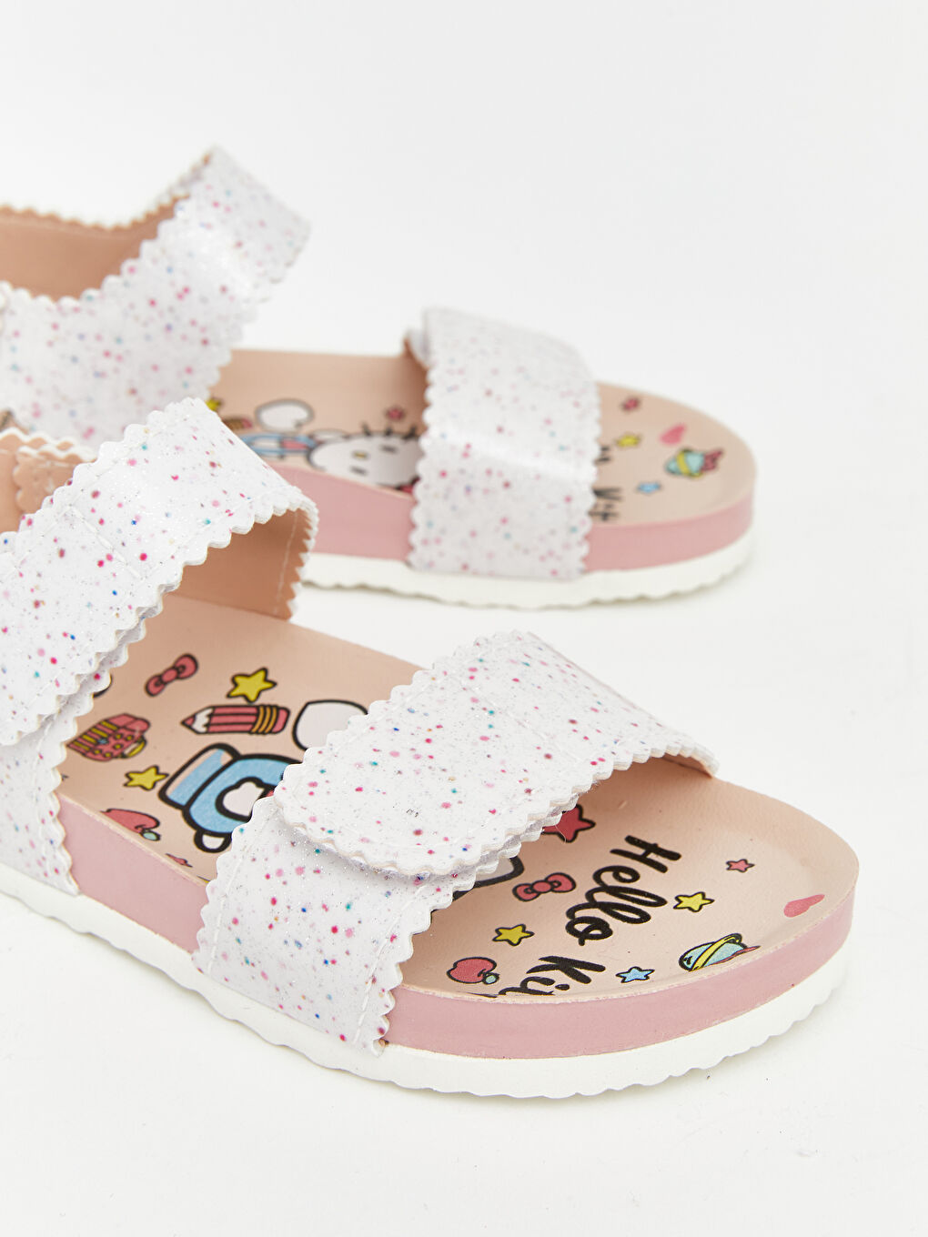 Beyaz Hello Kitty Baskılı Cırt Cırtlı Kız Bebek Sandalet-2