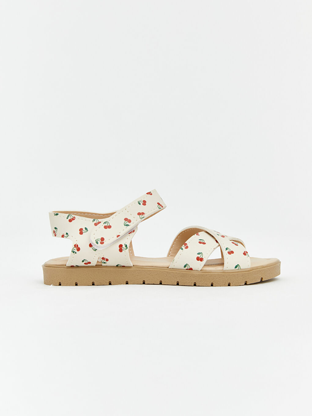 Bej Kiraz Baskılı Kız Bebek Sandalet-1