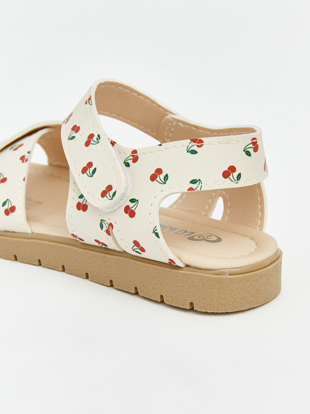 Bej Kiraz Baskılı Kız Bebek Sandalet-3