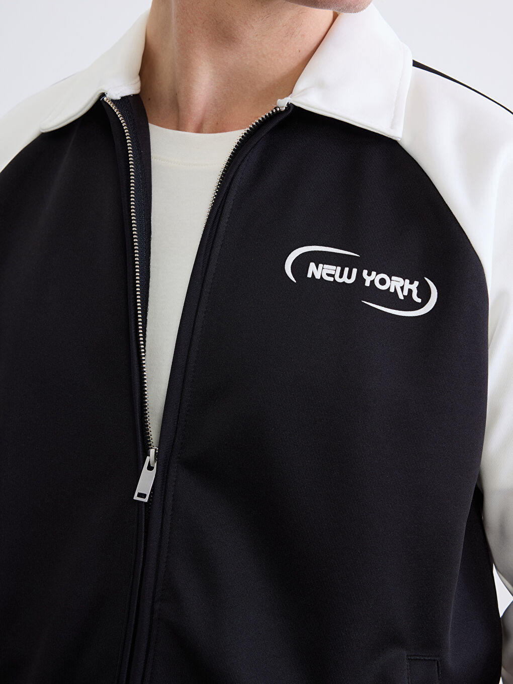 Siyah Loose Fit New York Baskılı Erkek Fermuarlı Sweatshirt-3