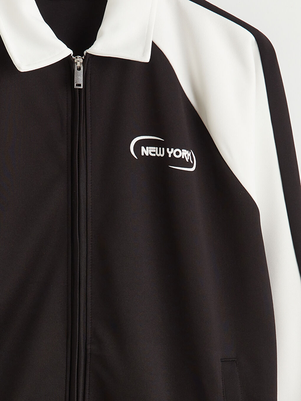 Siyah Loose Fit New York Baskılı Erkek Fermuarlı Sweatshirt-1