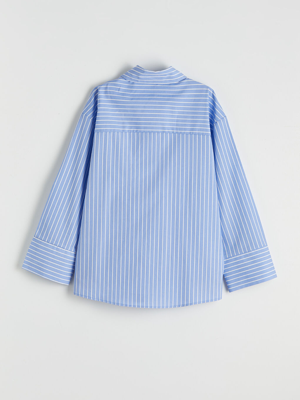 Mavi Fiyonk Detaylı Çizgili Poplin Kız Çocuk Gömlek-1