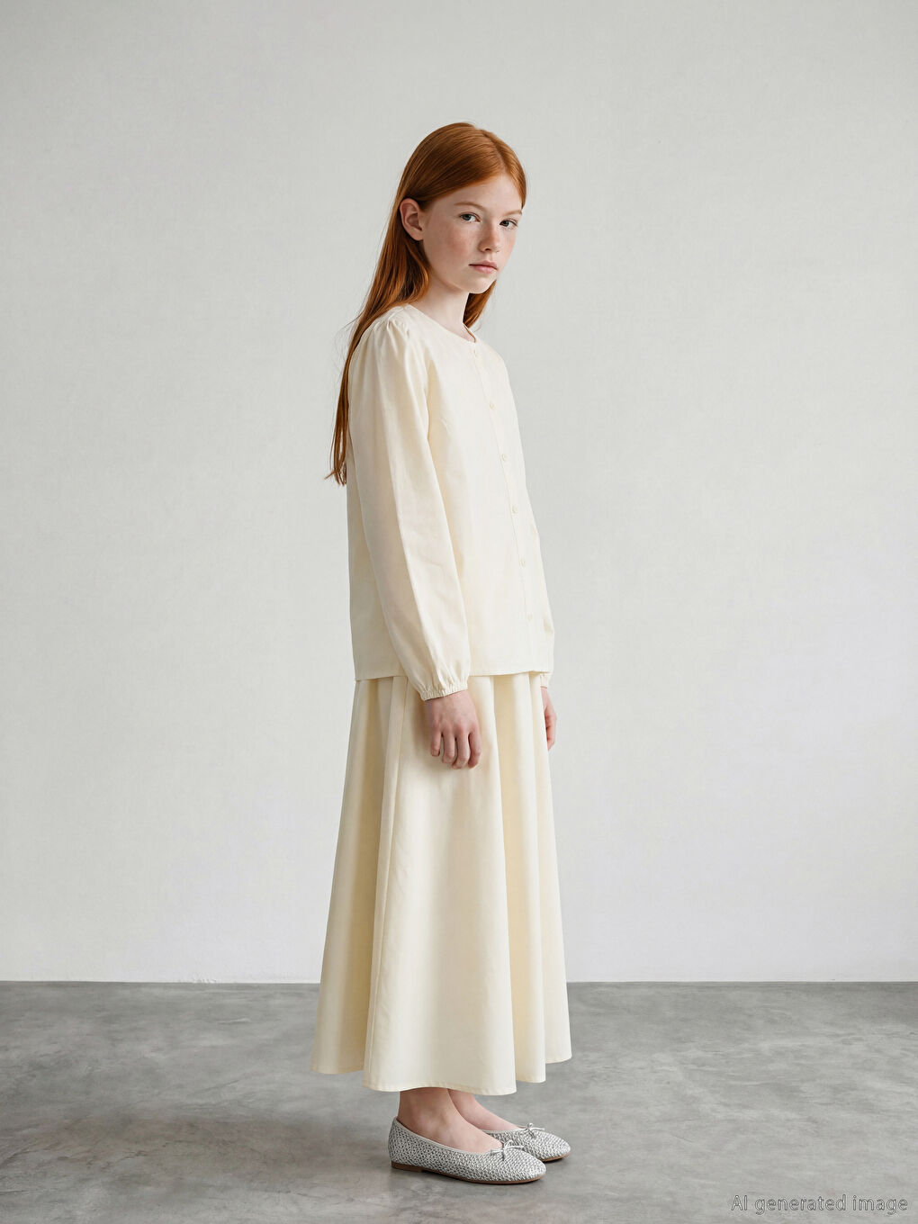 Bej Beli Lastikli Kız Çocuk Kloş Etek