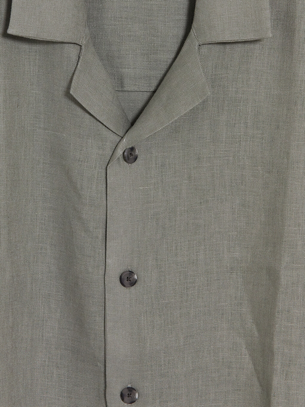 Haki Loose Fit %100 Keten Erkek Gömlek-2