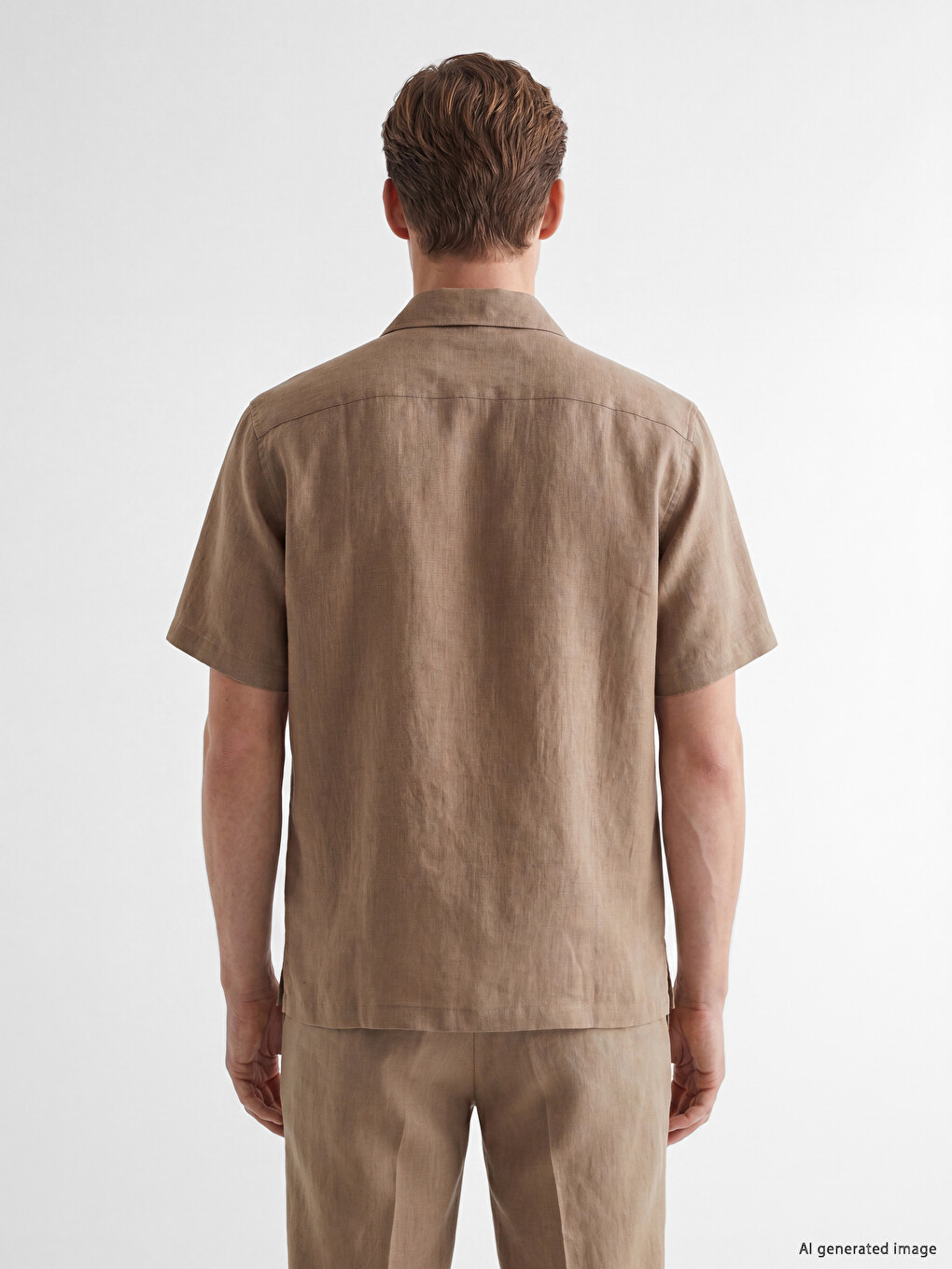 Bej Loose Fit %100 Keten Erkek Gömlek-3