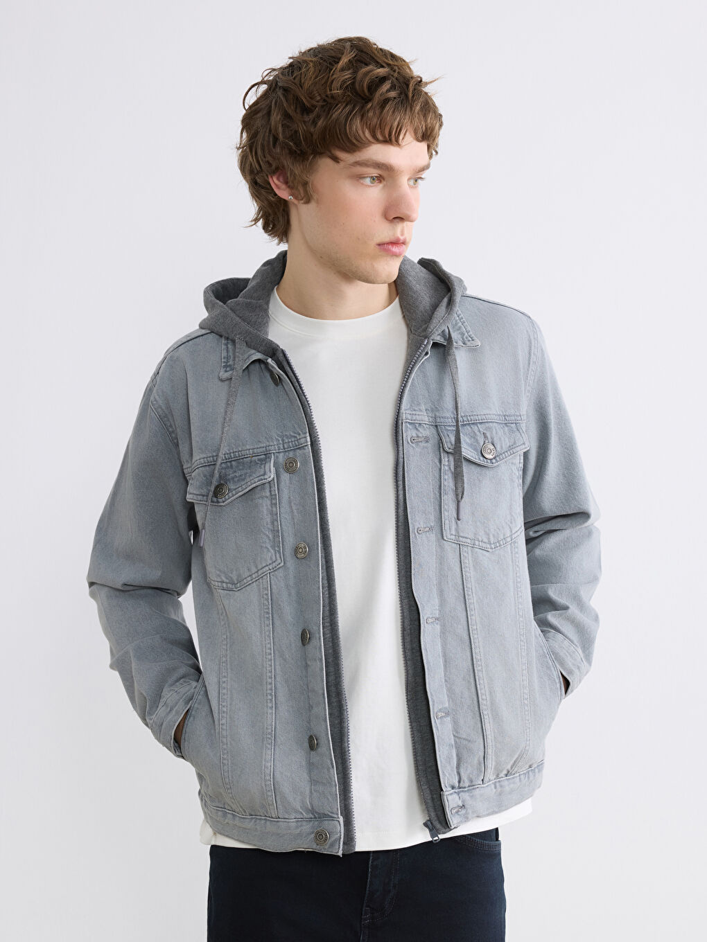 Gri Standart Kalıp Erkek Jean Ceket