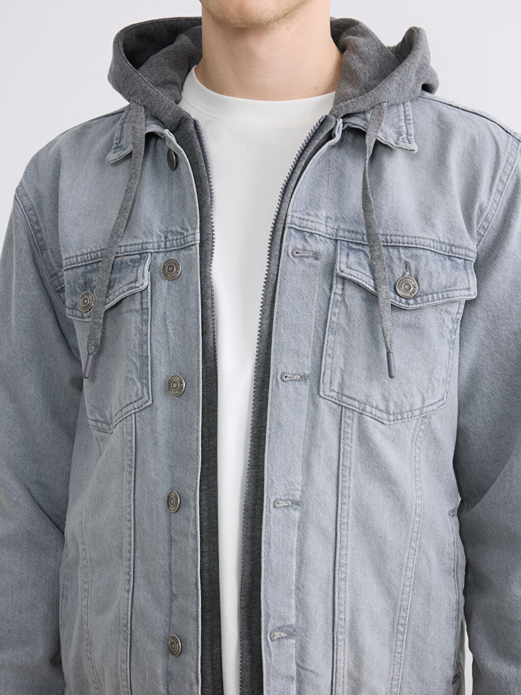 Gri Standart Kalıp Erkek Jean Ceket-2
