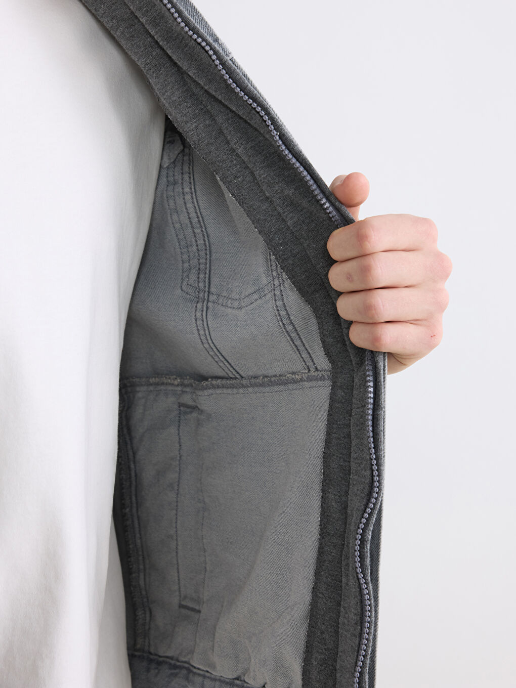 Gri Standart Kalıp Erkek Jean Ceket-3