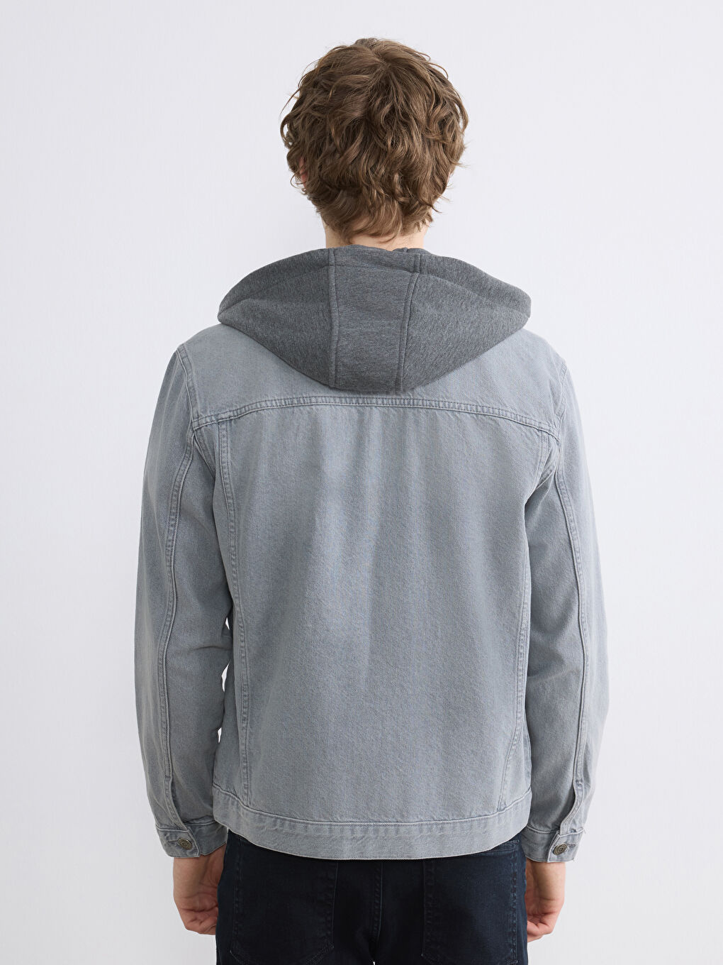 Gri Standart Kalıp Erkek Jean Ceket-4