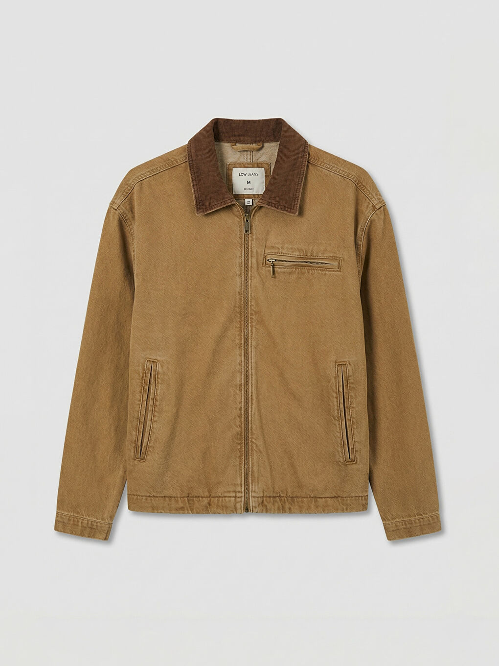 Bej Rahat Kalıp Kadife Yaka Erkek Jean Ceket