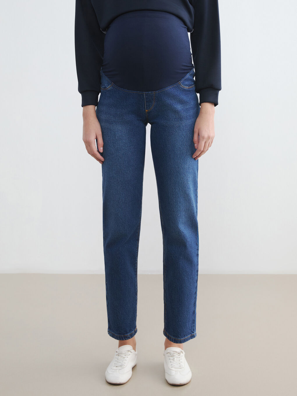 İndigo Karın Panelli Mom Fit Hamile Jean Pantolon-1