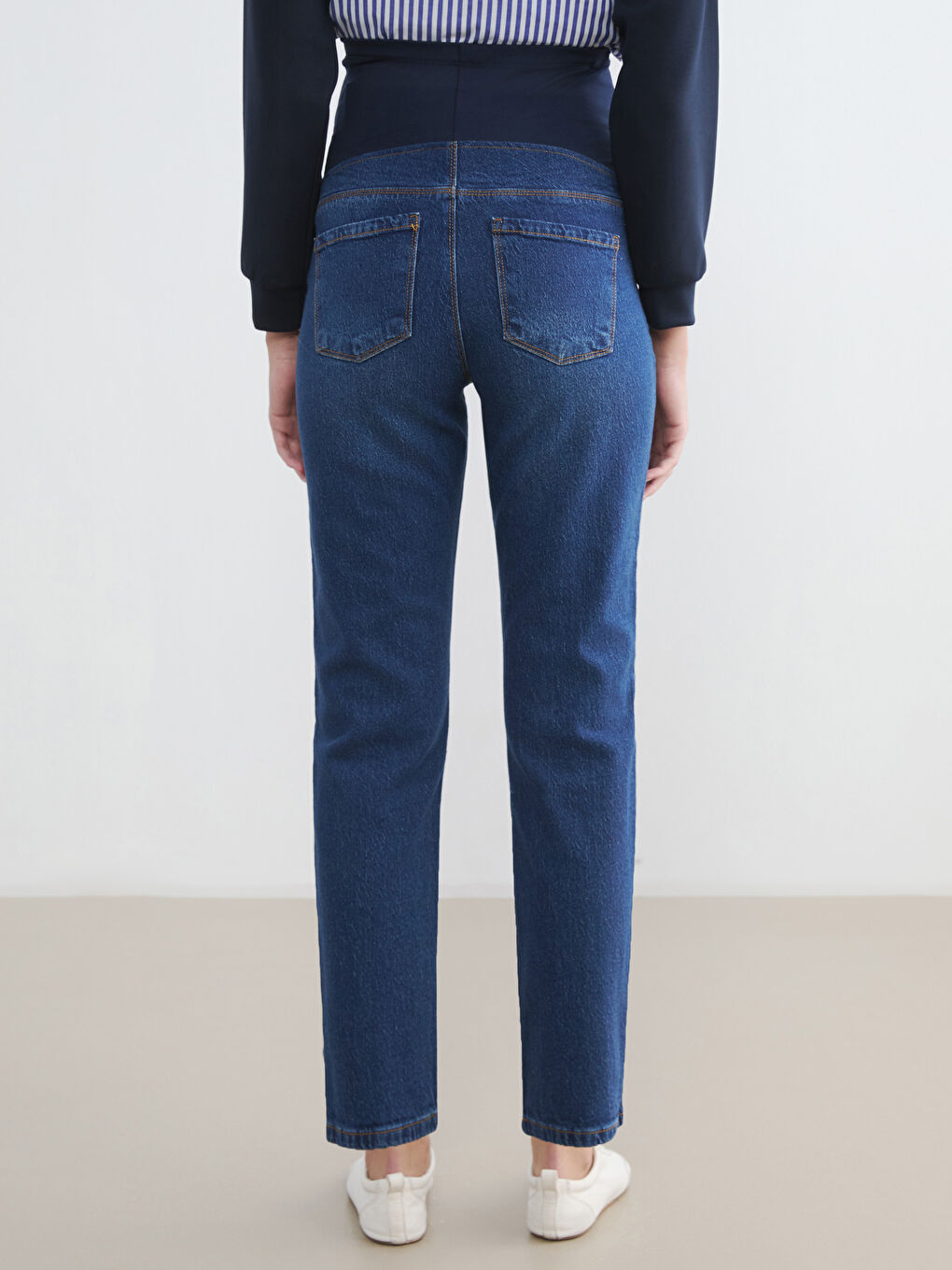 İndigo Karın Panelli Mom Fit Hamile Jean Pantolon-3