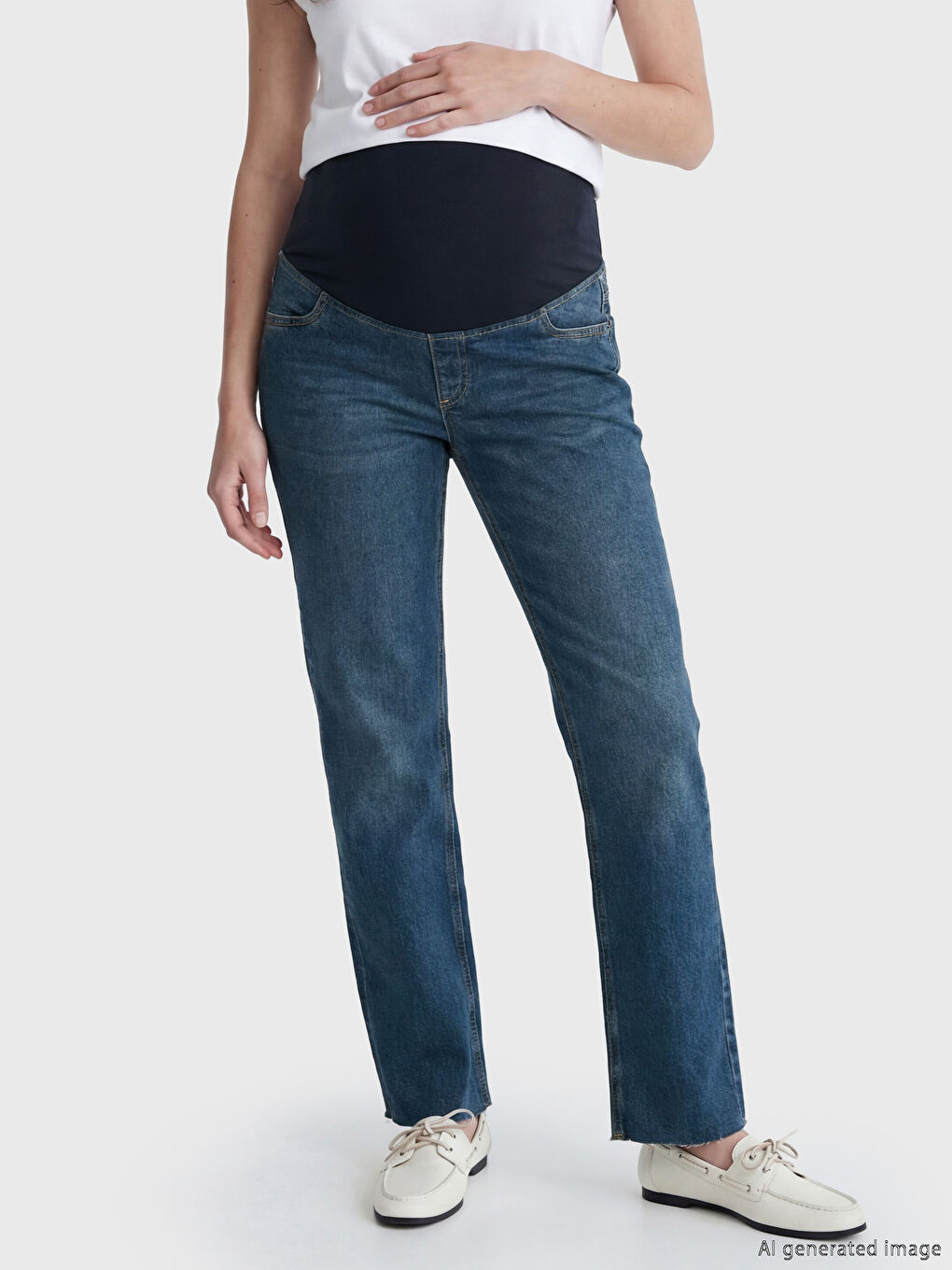 جينز حوامل بقصة مستقيمة ولوحة بطن-1