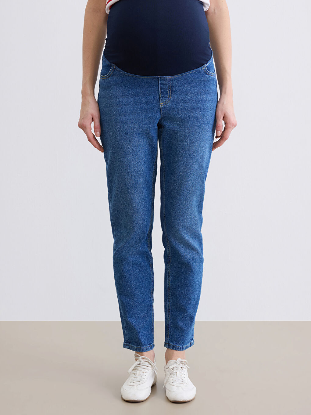 İndigo Karın Panelli Slim Mom Hamile Jean Pantolon-1