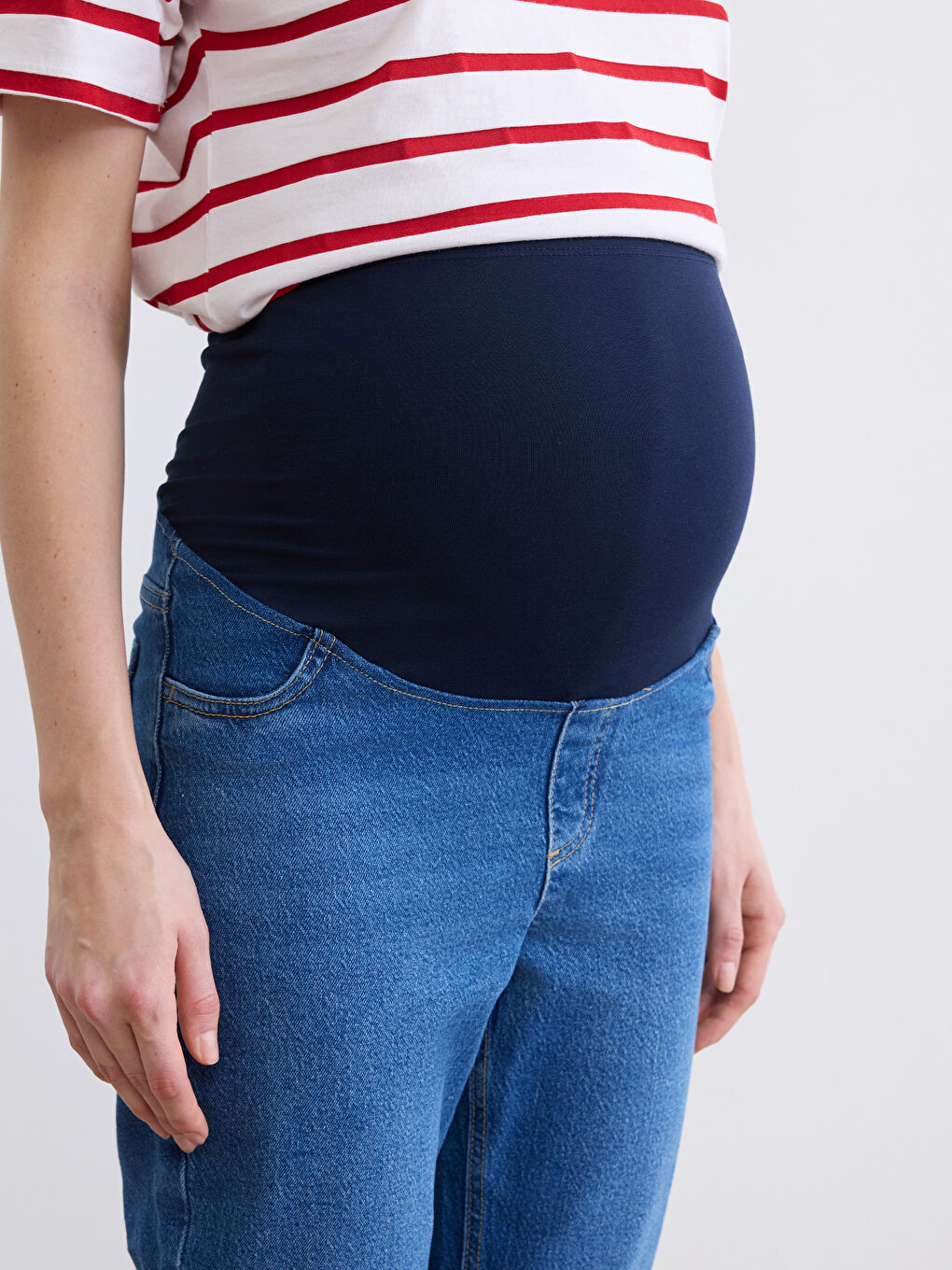 İndigo Karın Panelli Slim Mom Hamile Jean Pantolon-2