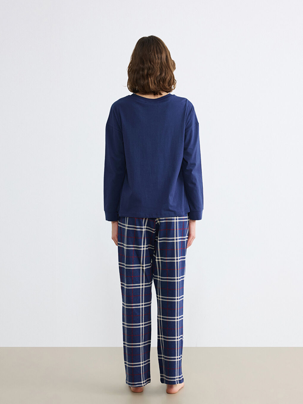 Lacivert Bisiklet Yaka Ayı Teddy Baskılı Kadın Pijama Takımı-3