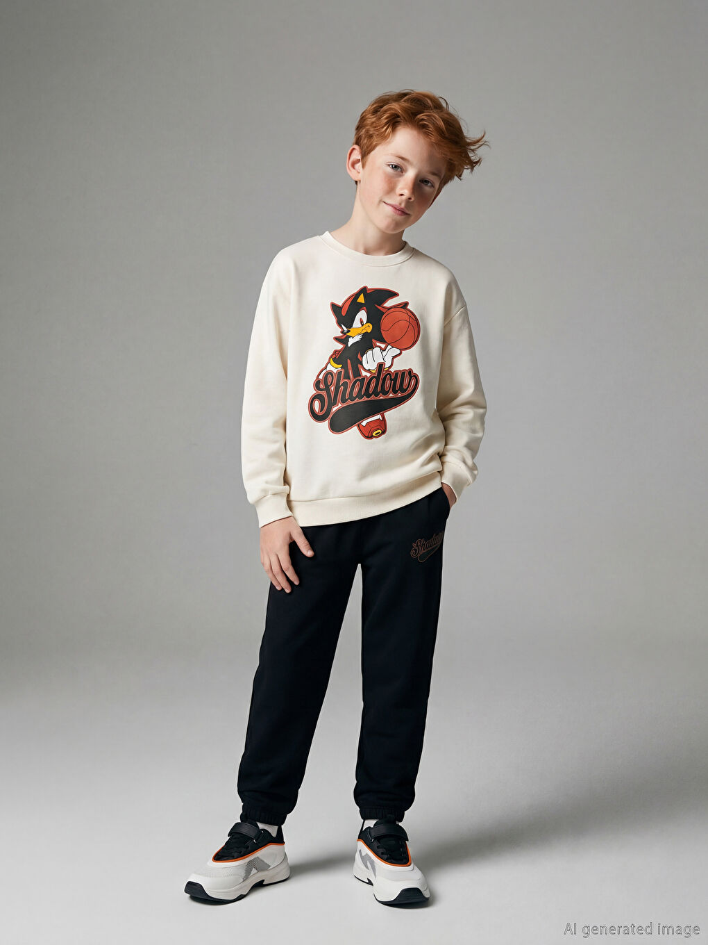 Ekru Erkek Çocuk Sonic Baskılı Eşofman Takımı