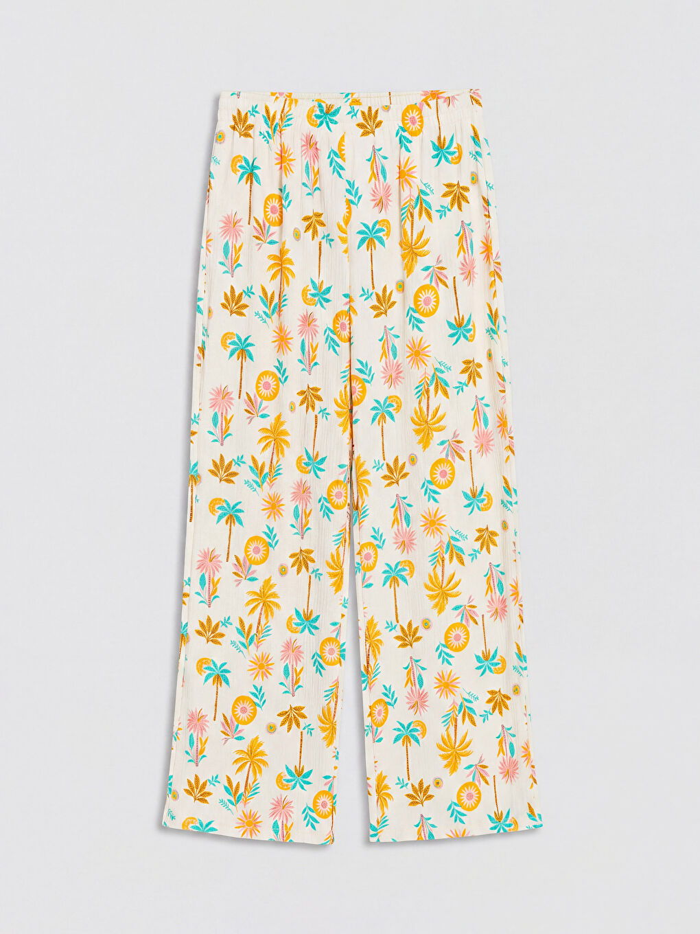 Ekru Kız Çocuk Desenli Geniş Paça Pantolon