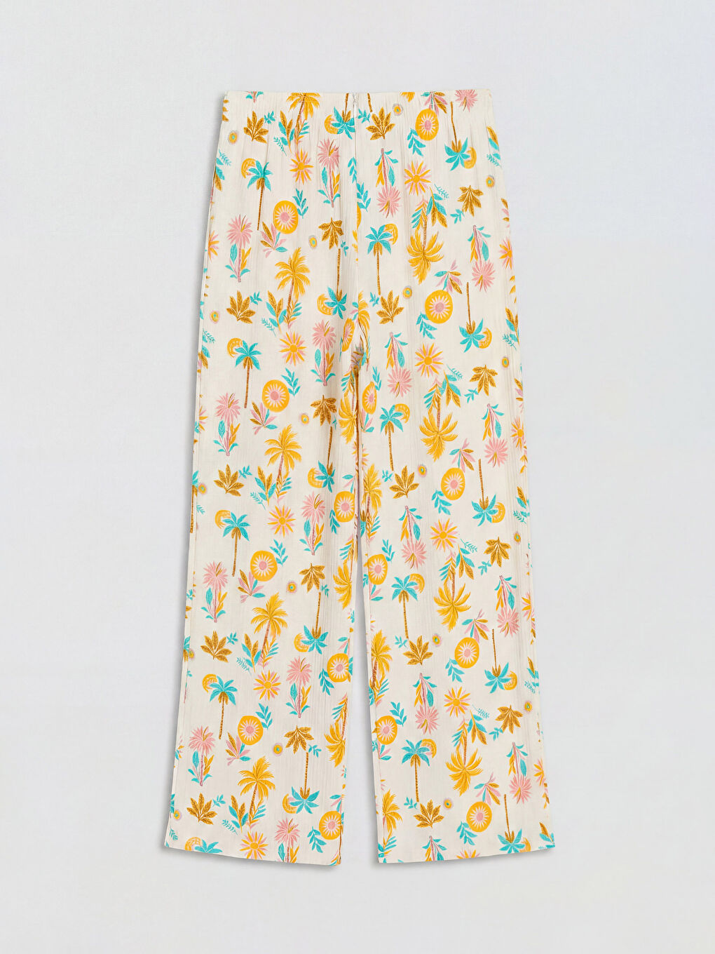 Ekru Kız Çocuk Desenli Geniş Paça Pantolon-1