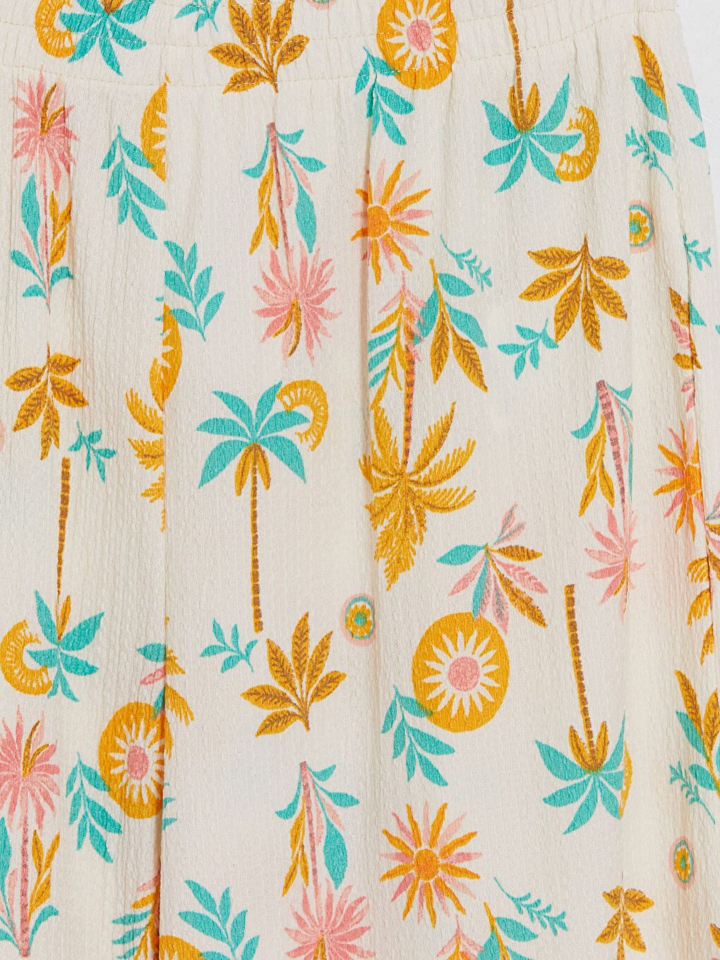 Ekru Kız Çocuk Desenli Geniş Paça Pantolon-2