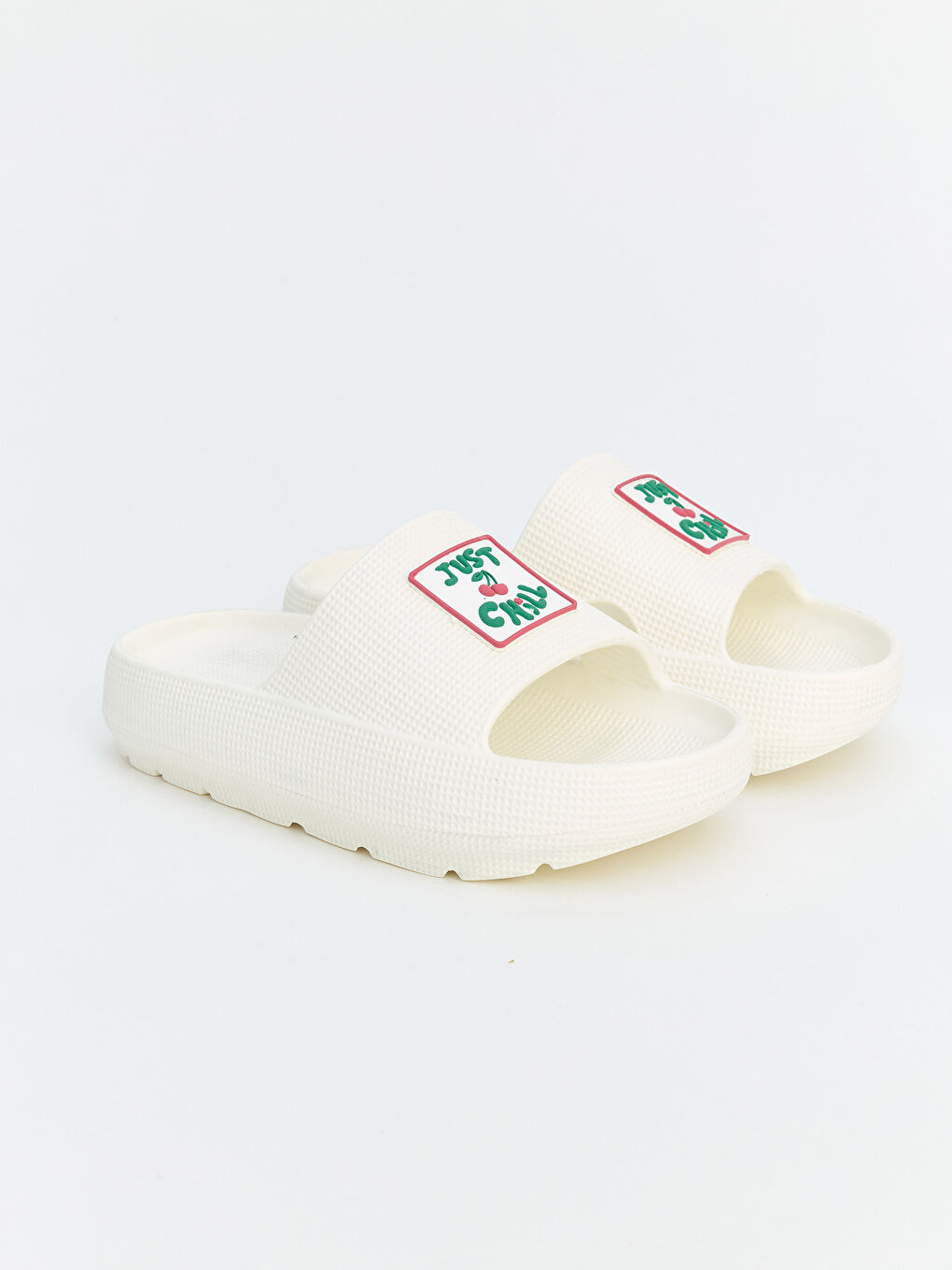 Beyaz Kız Çocuk Slogan Baskılı Terlik