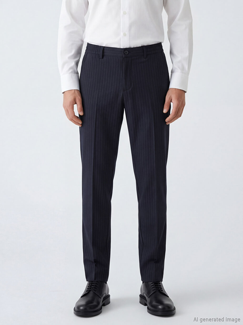 Lacivert Standart Kalıp Çizgili Erkek Pantolon-1