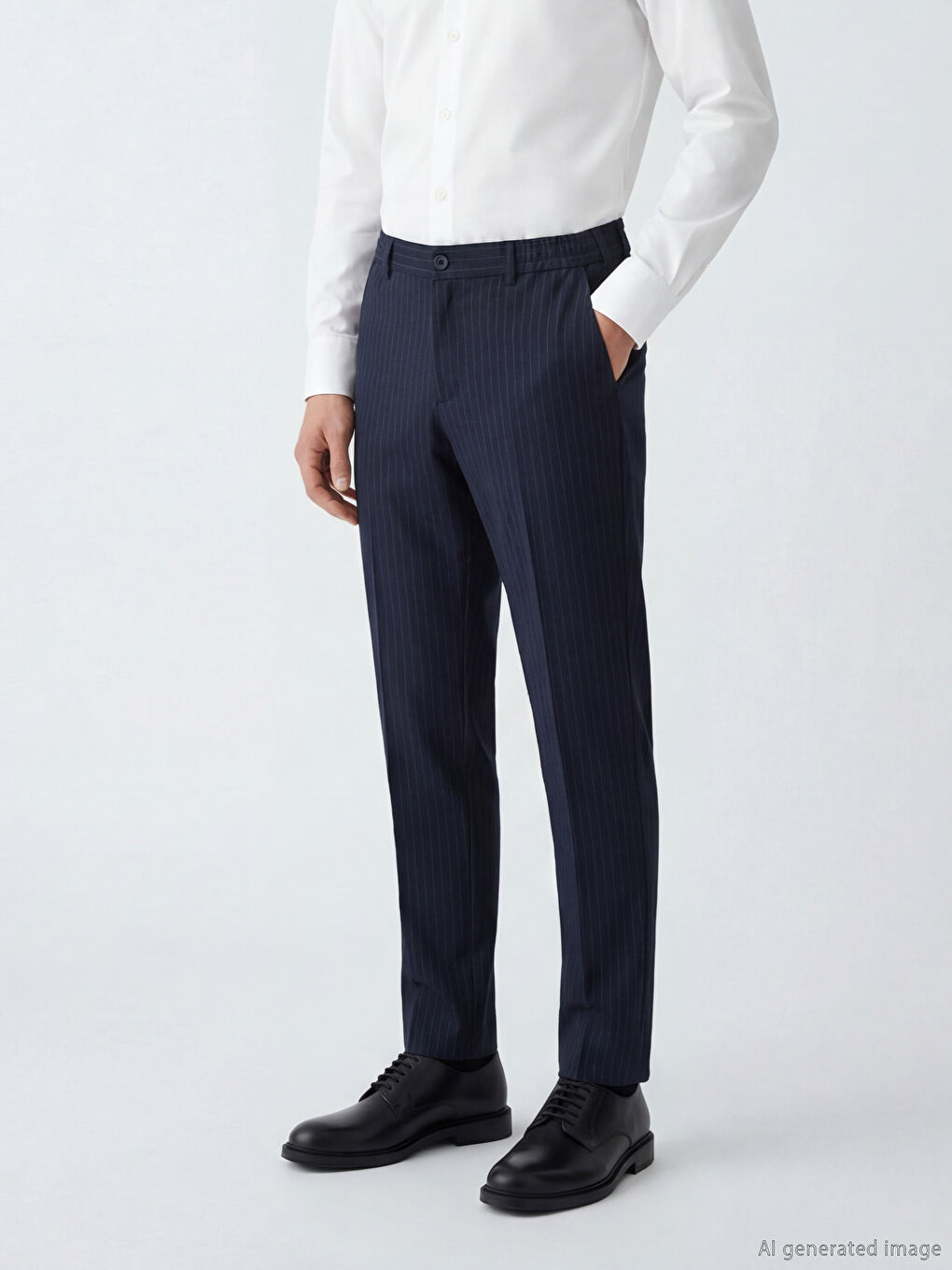 Lacivert Standart Kalıp Çizgili Erkek Pantolon-2