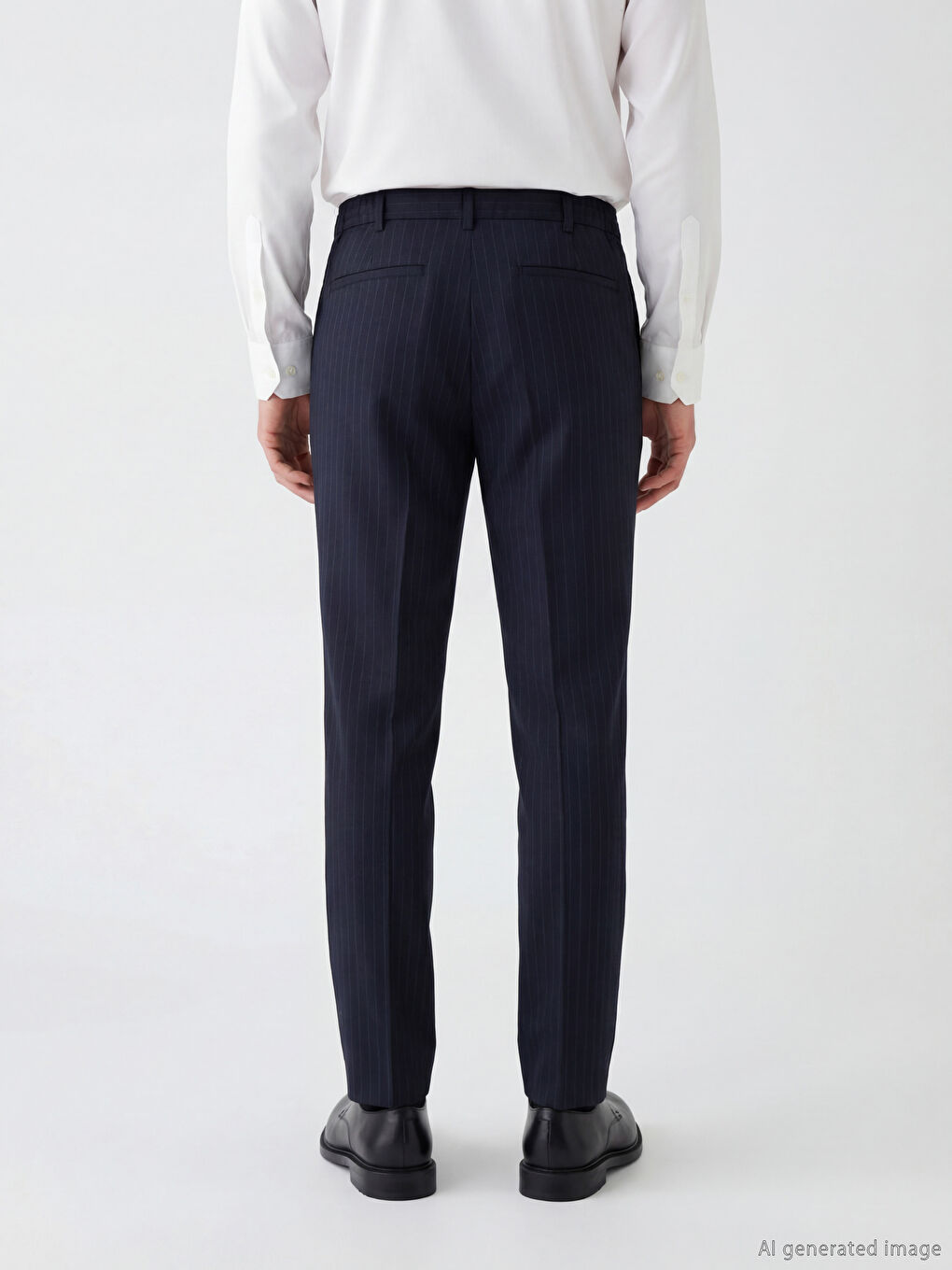 Lacivert Standart Kalıp Çizgili Erkek Pantolon-3