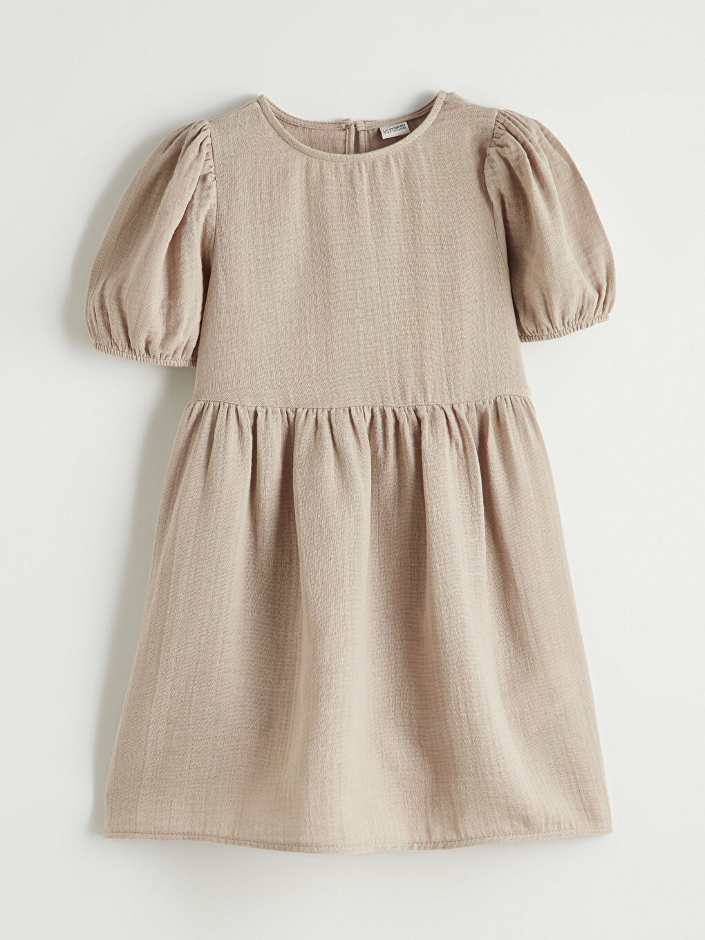 Bej Bisiklet Yaka Kısa Kollu Kız Çocuk Elbise
