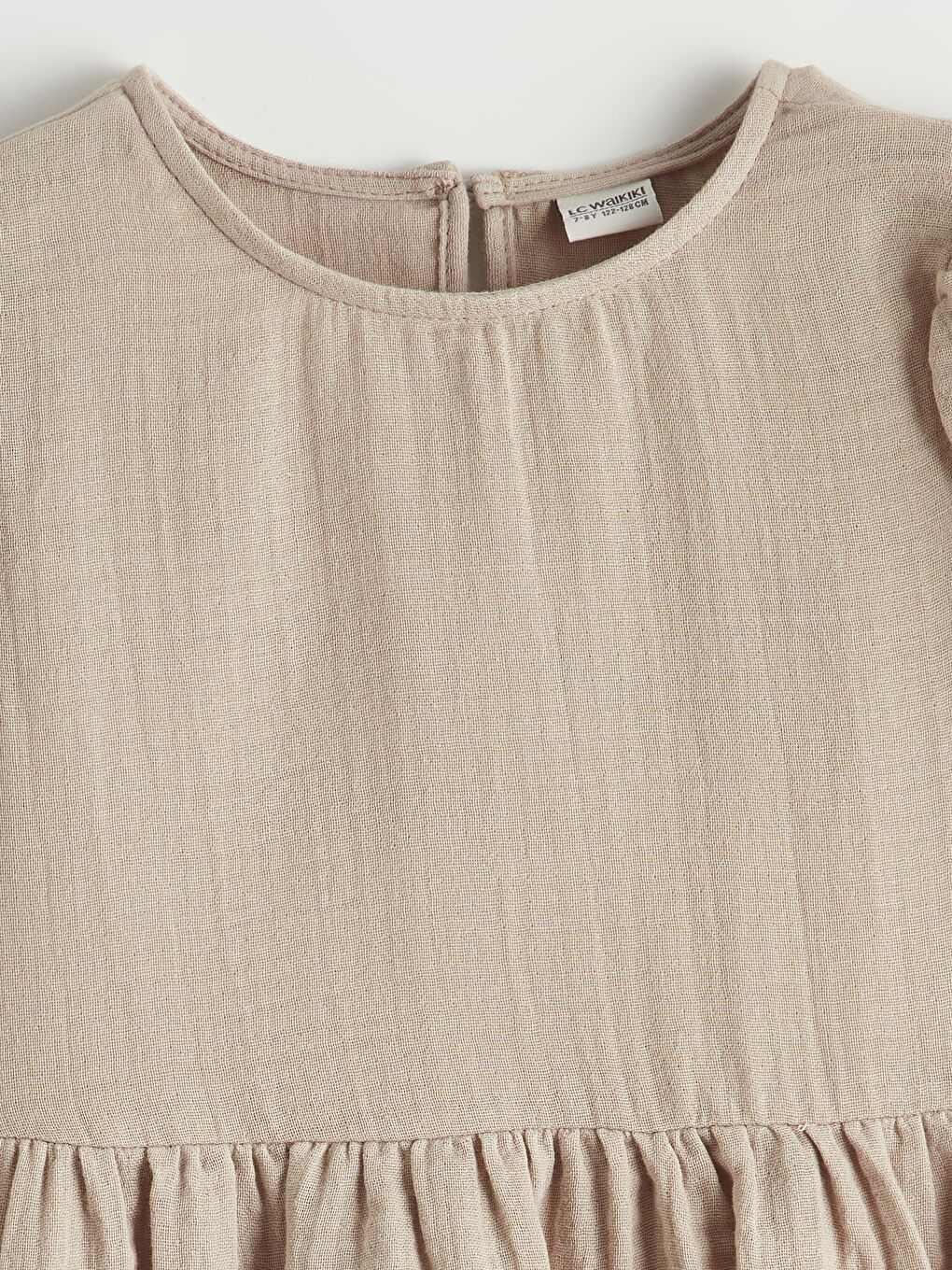 Bej Bisiklet Yaka Kısa Kollu Kız Çocuk Elbise-1