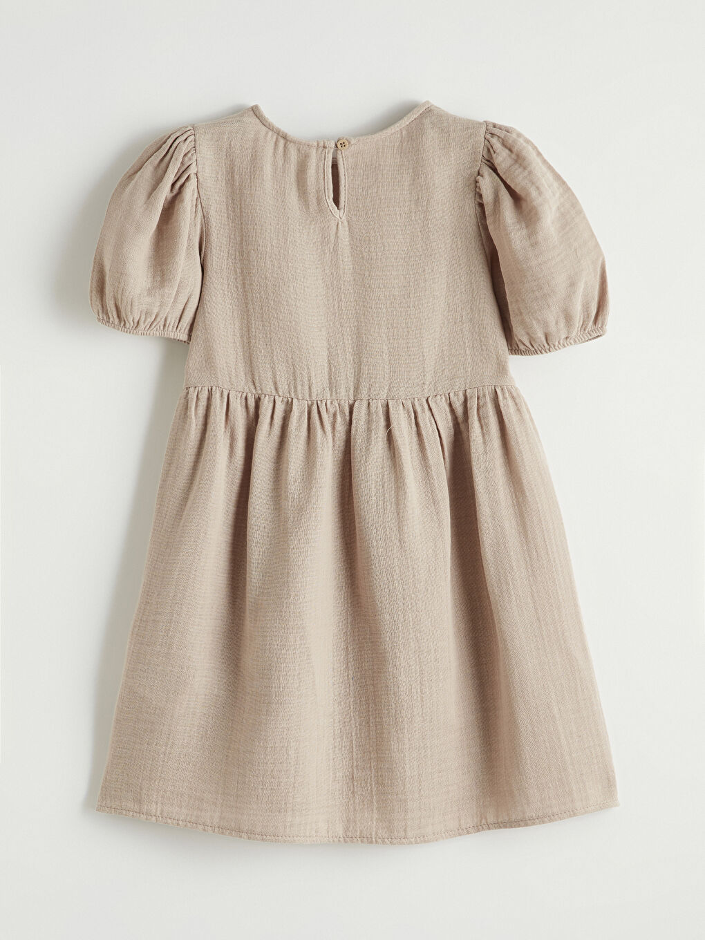 Bej Bisiklet Yaka Kısa Kollu Kız Çocuk Elbise-2