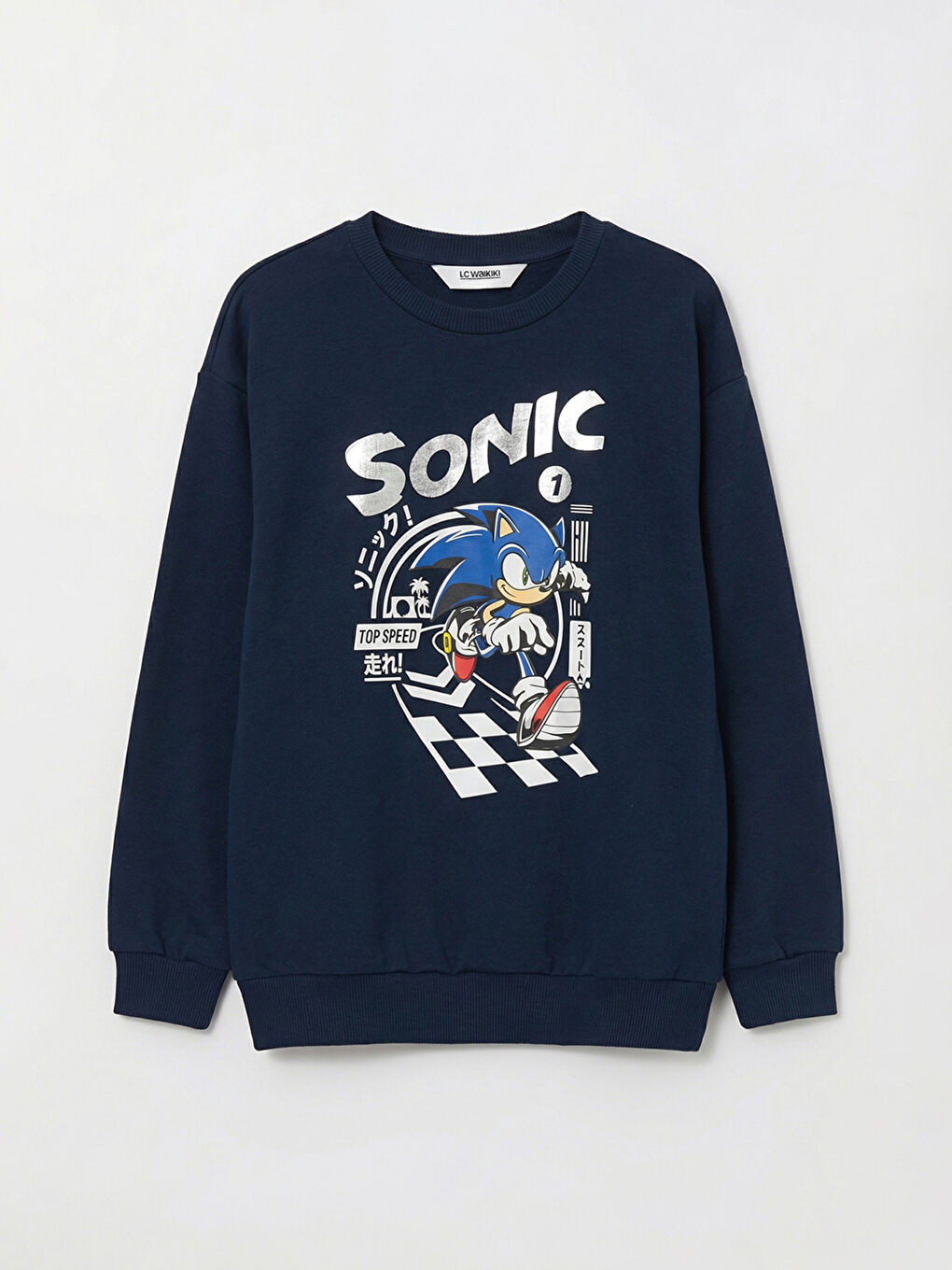 Lacivert Sonic Baskılı Erkek Çocuk Kalın Sweatshirt