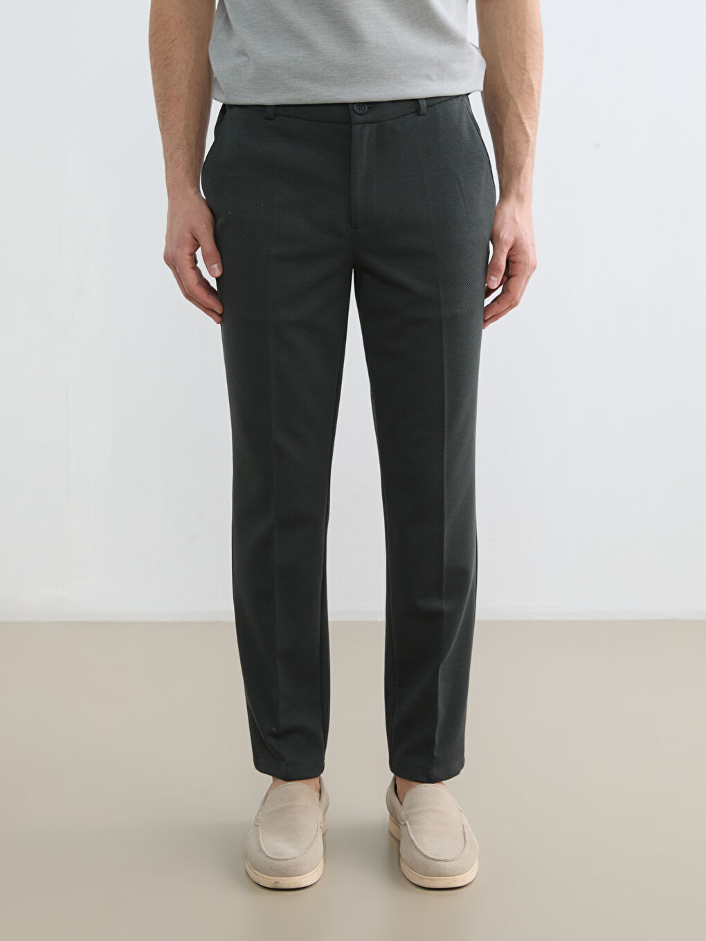 Haki Dar Kalıp Erkek Chino Pantolon-1