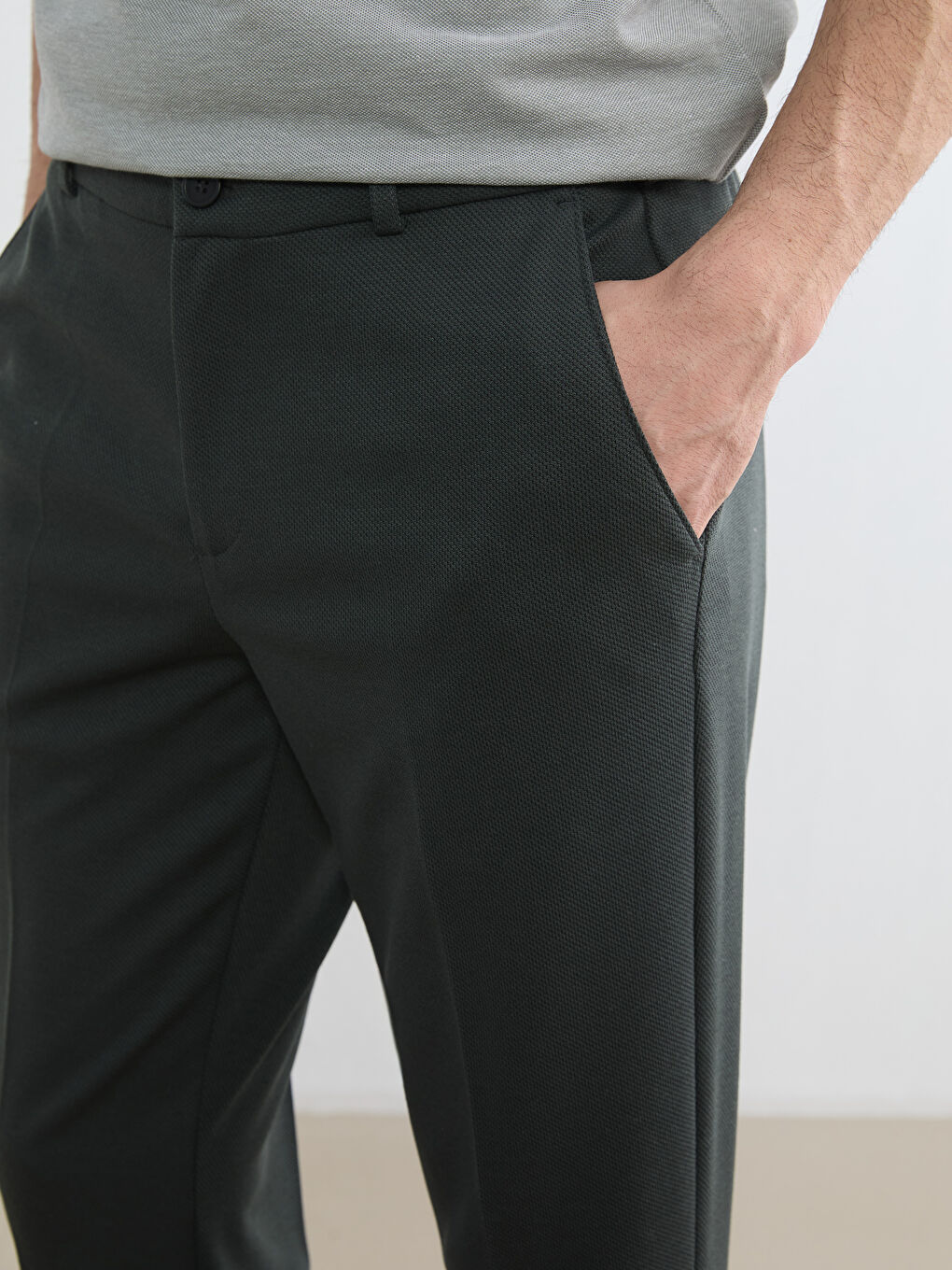 Haki Dar Kalıp Erkek Chino Pantolon-2