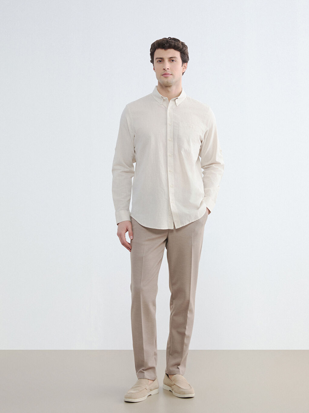 Bej Dar Kalıp Erkek Chino Pantolon