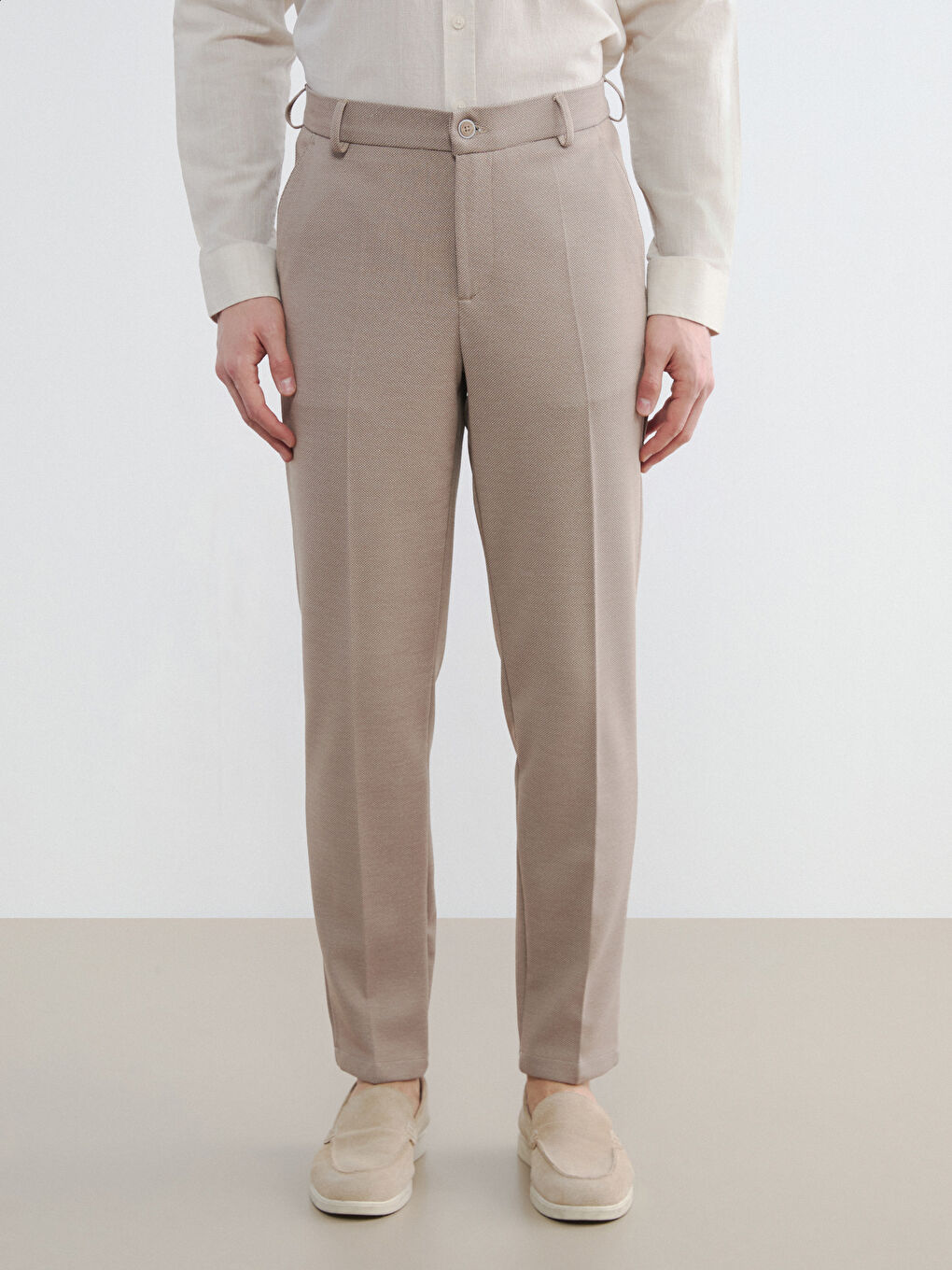 Bej Dar Kalıp Erkek Chino Pantolon-1