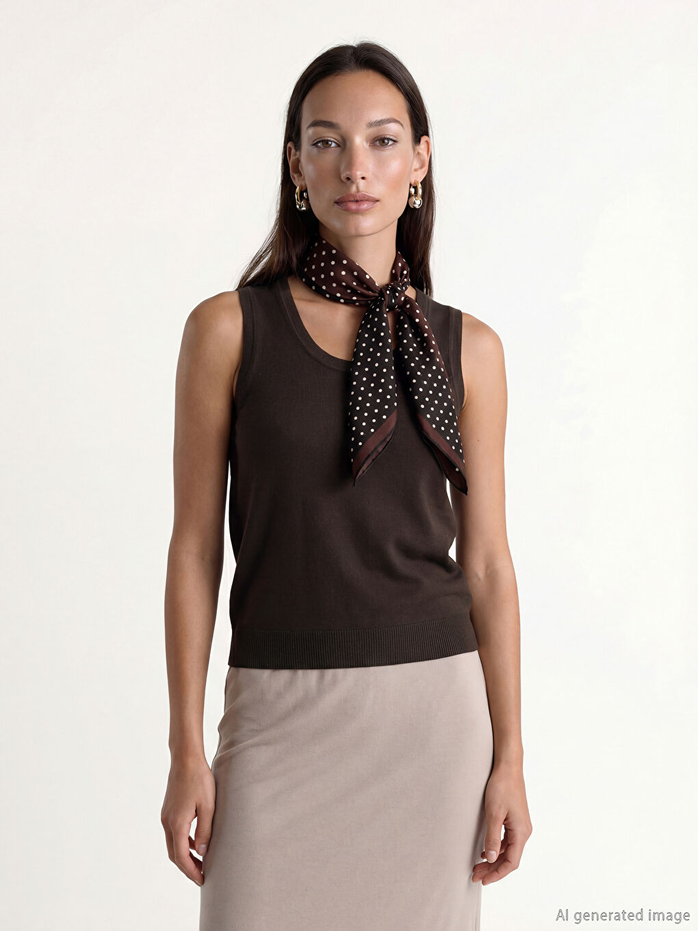 Kahverengi U Yaka Kadın Triko Atlet