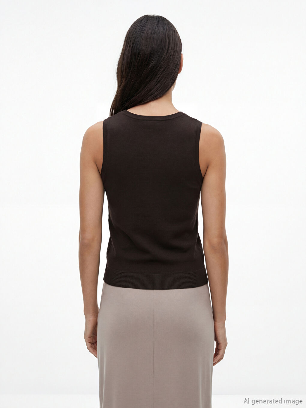 Kahverengi U Yaka Kadın Triko Atlet-3