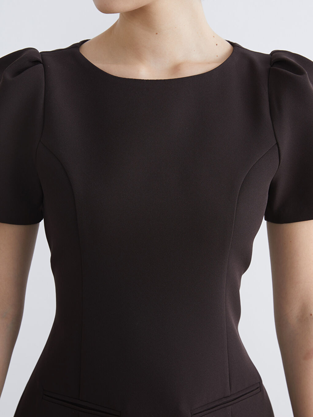 Crew Neck Puff Sleeve Mini Dress-2