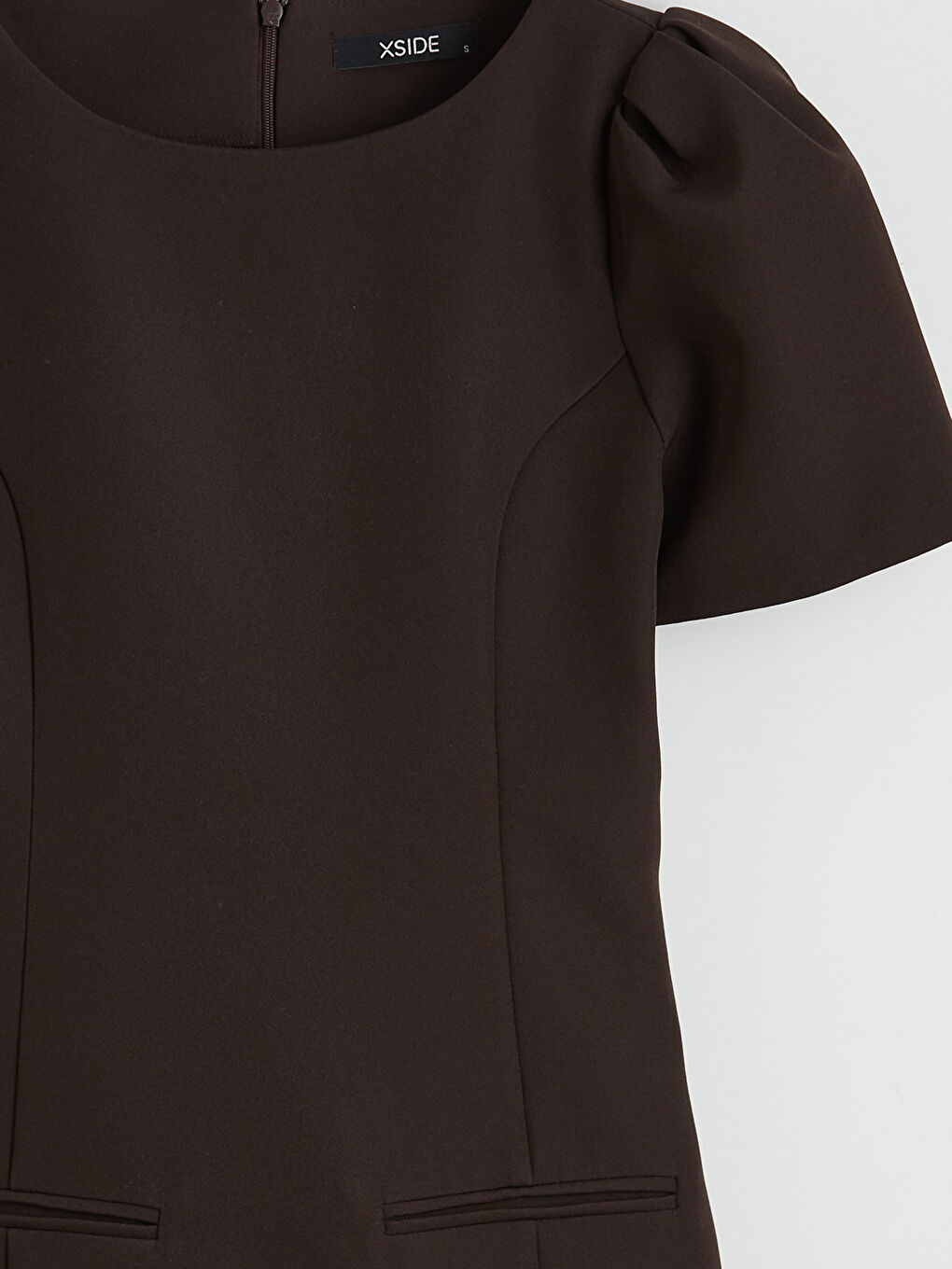 Kahverengi Bisiklet Yaka Karpuz Kol Mini Elbise-1