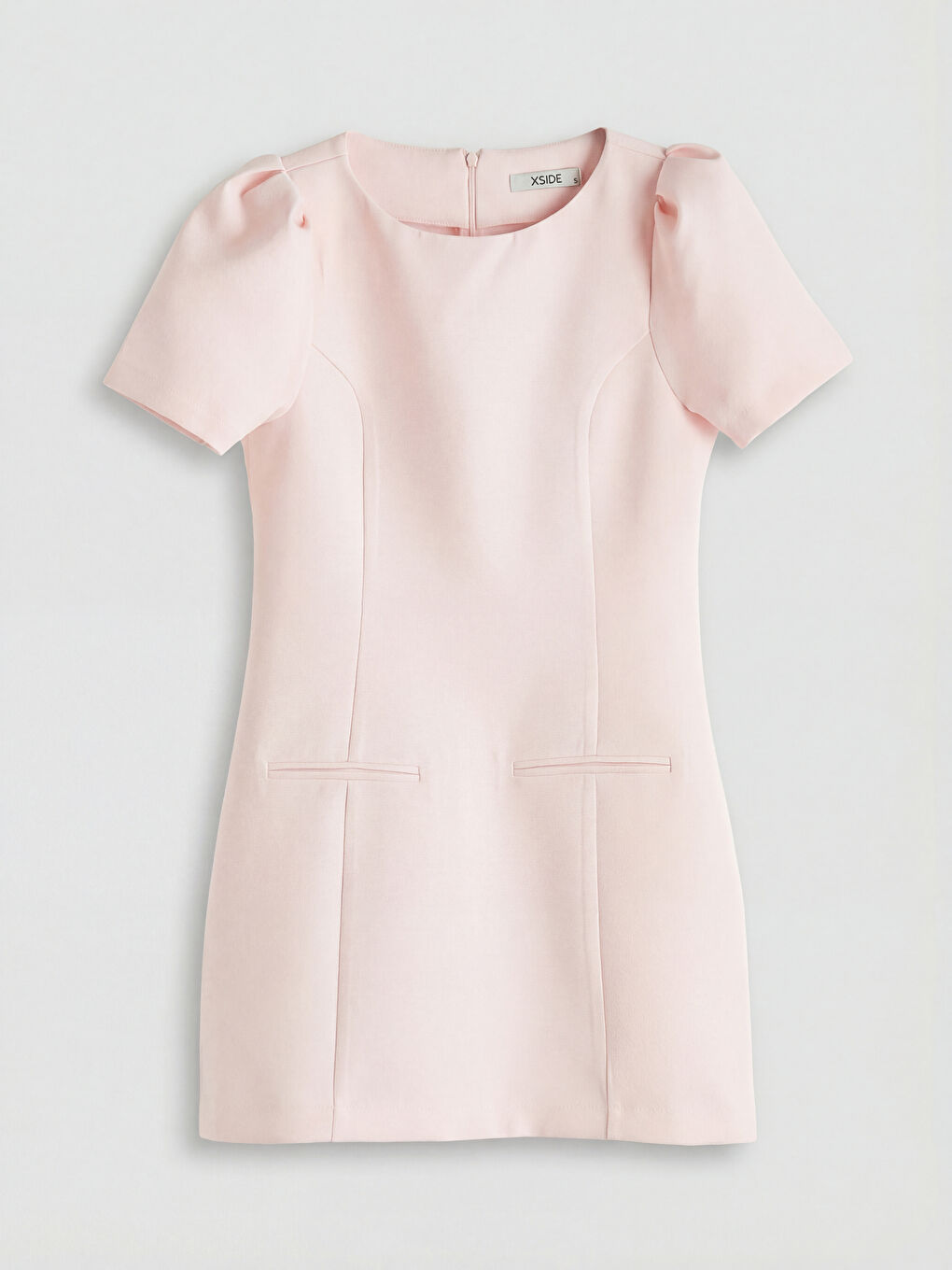 Pembe Bisiklet Yaka Karpuz Kol Mini Elbise	