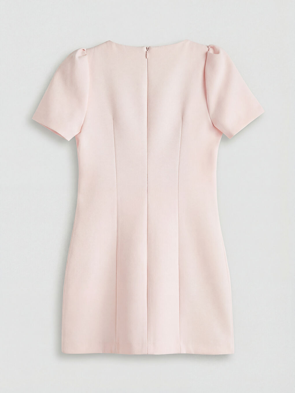 Pembe Bisiklet Yaka Karpuz Kol Mini Elbise	-1