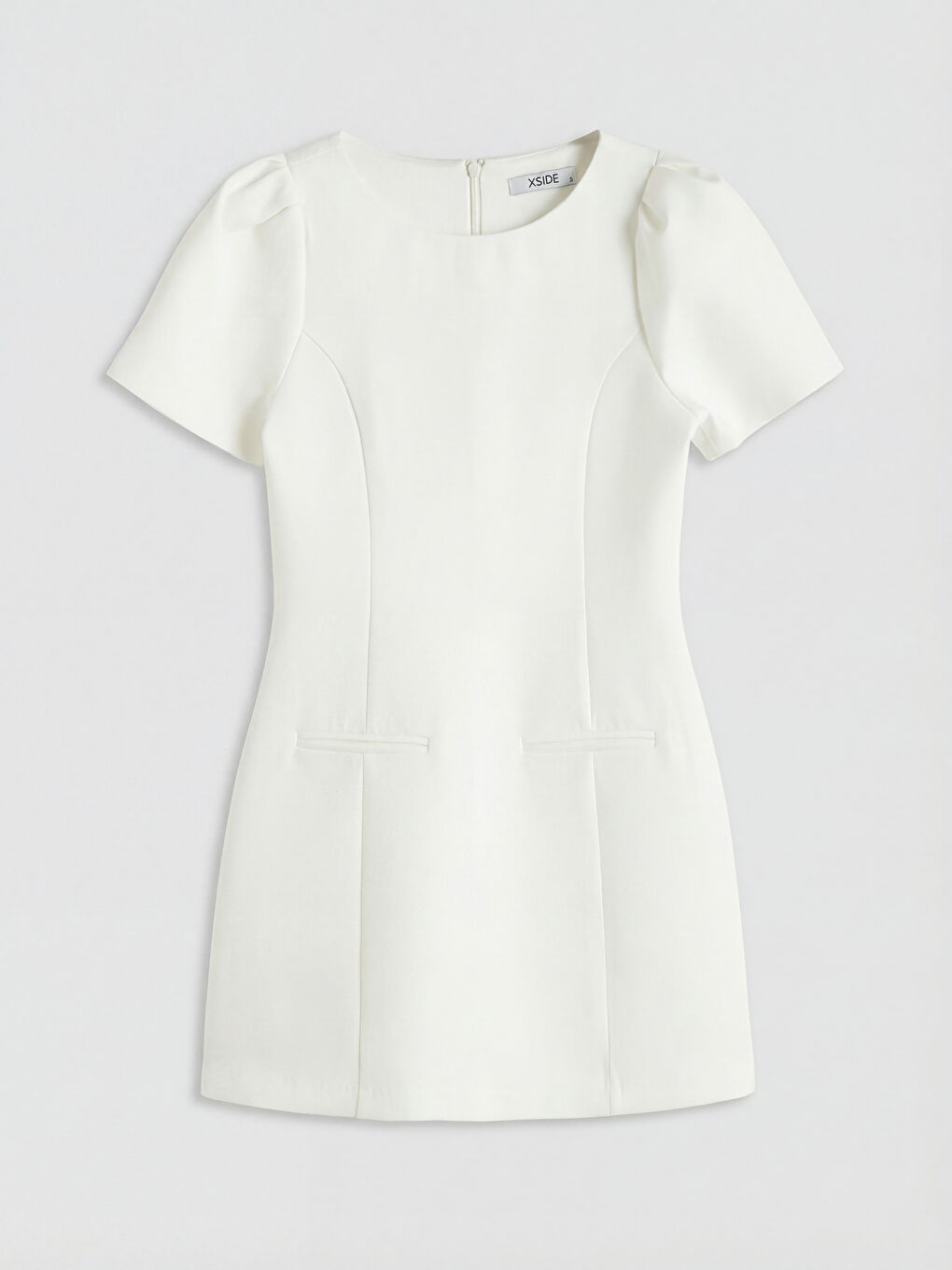 Beyaz Bisiklet Yaka Karpuz Kol Mini Elbise	