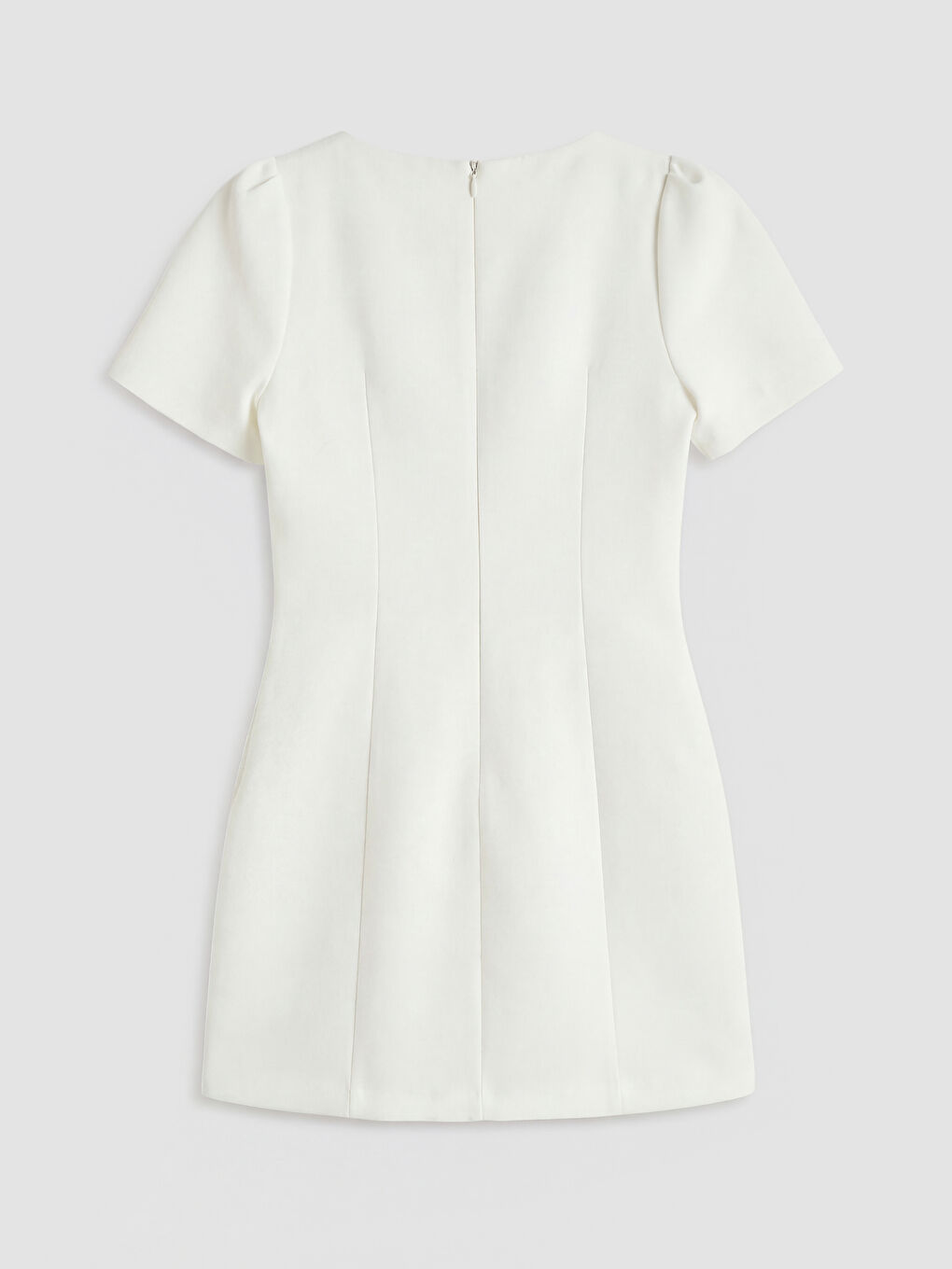 Beyaz Bisiklet Yaka Karpuz Kol Mini Elbise	-1