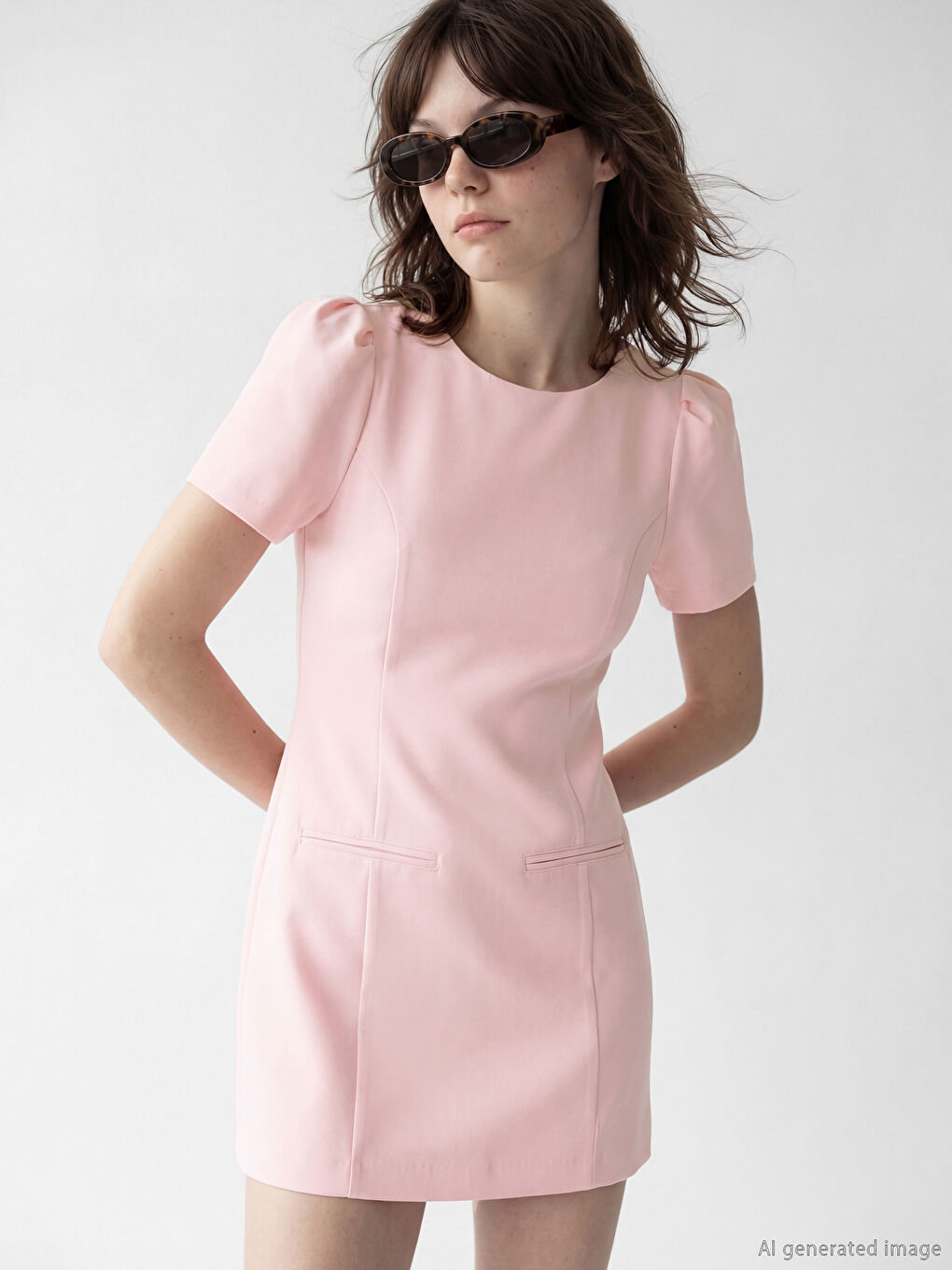 Pembe Karpuz Kol Mini Elbise-1